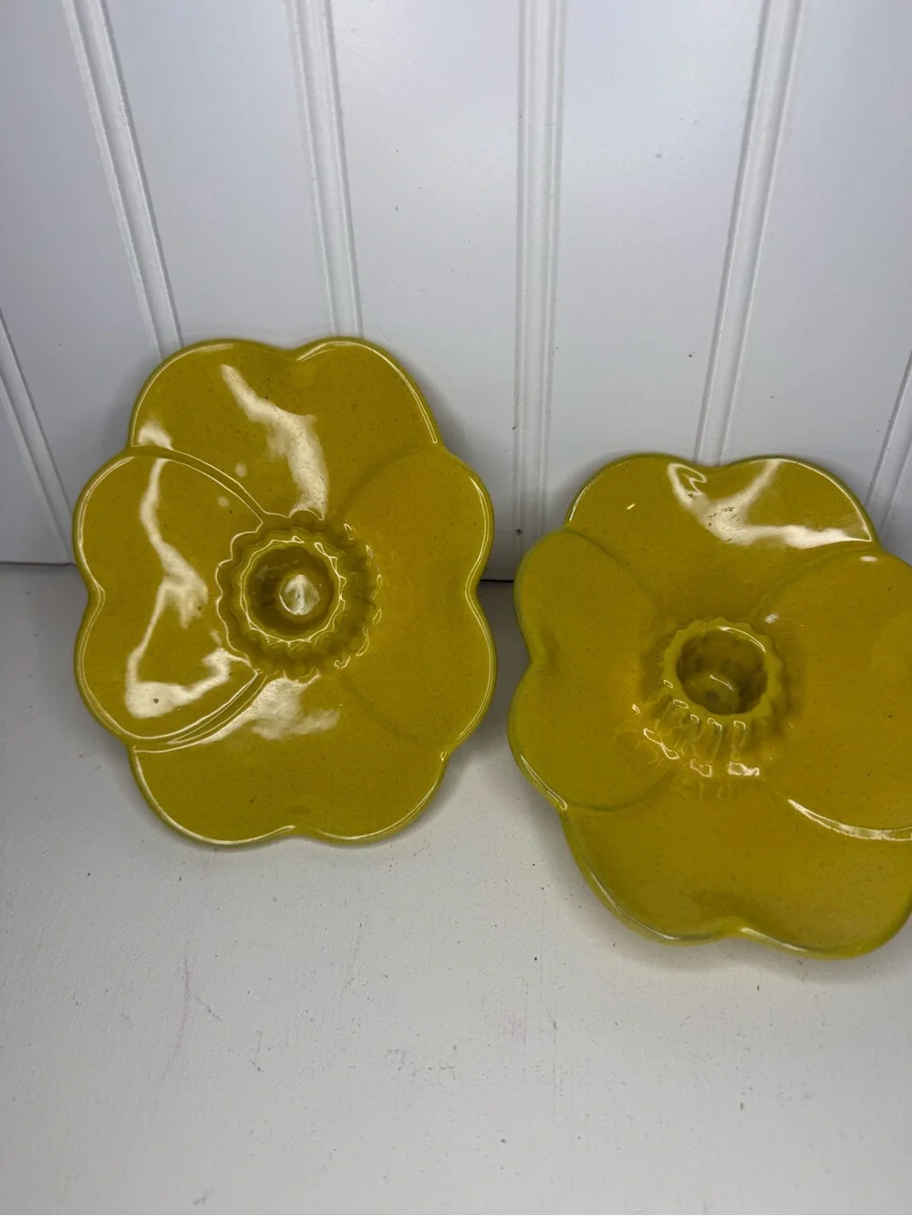 VINTAGE Frankoma Pottery Plainsman Autumn Yellow Candlestick Holder Set